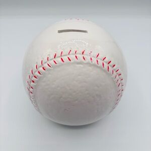 White Baseball Piggy Bank with Red Stitching